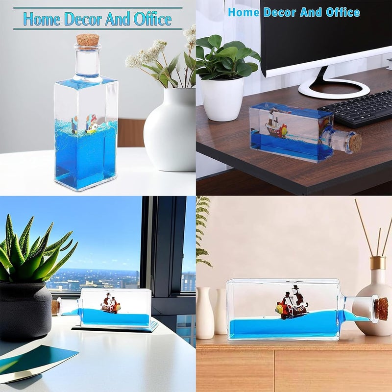 YimiBloss Unsinkable Thousand Sunny Anime Pirate Ship in A Bottle, Floating Ocean Desk Decor, Anime Themed Liquid Motion Decoration, Unique Gift for Fans and Office Home Desk Ornament - Image 5